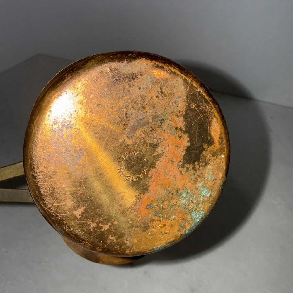 Vintage Copper ~ Brass Swivel Lid Chafing Mini Pot Sterno, Alcohol Flame Heating